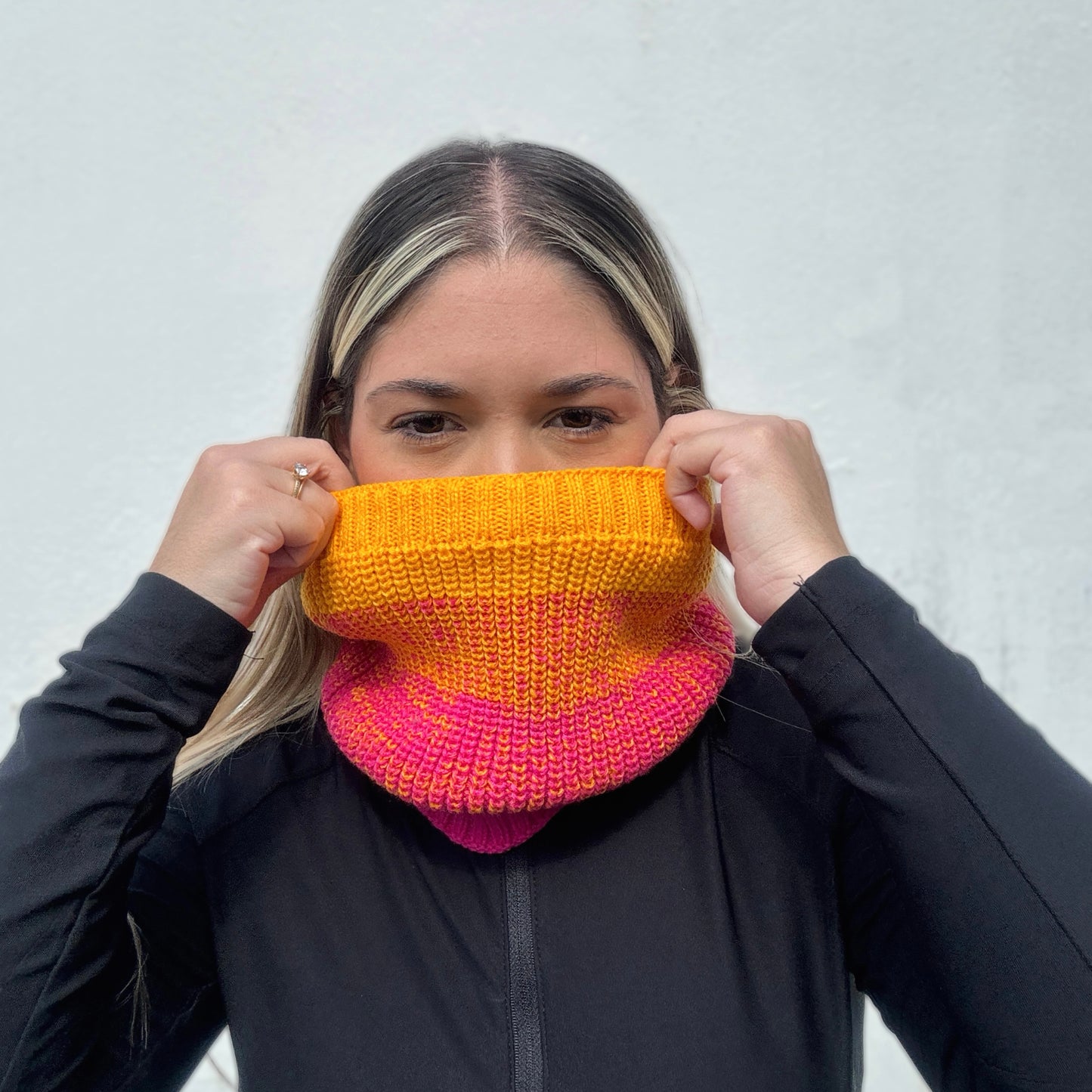 Neck Gaiter Color Block Scarf - Pink and Yellow